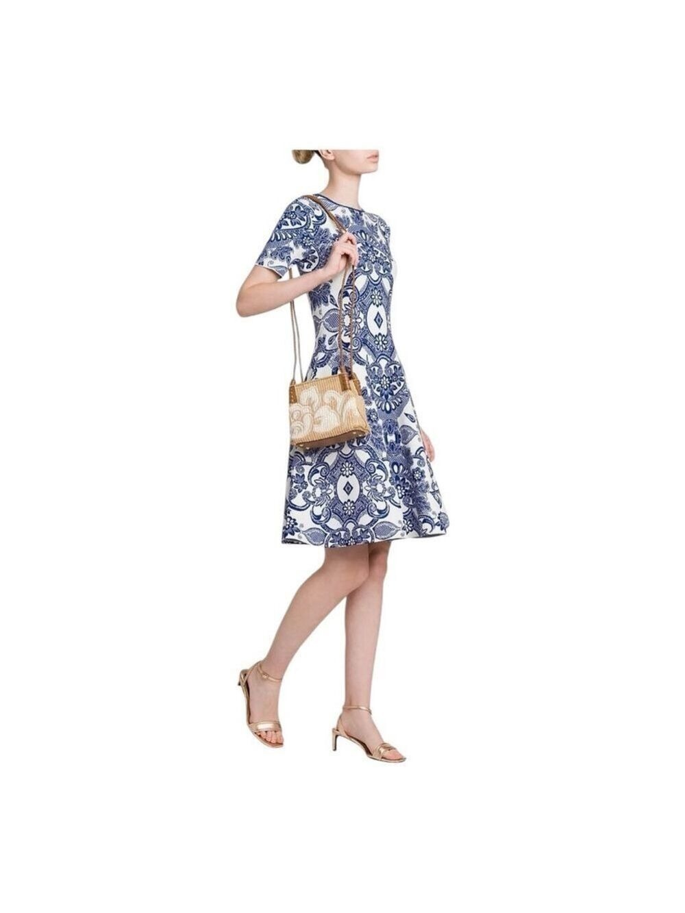 Women's Etro White and Blue Medallion Lace Effect Minidress Size 2 (38)
